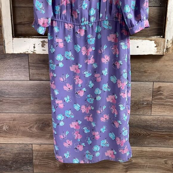 CHARLEE ALLISON VINTAGE 80s SHEER LAVENDER FLORAL PRINT DRESS, SIZE 7/8 - Picture 3 of 6